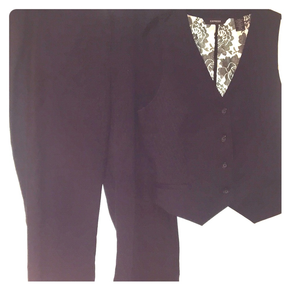 Express Dark Blue Pinstripe Vest and Pants